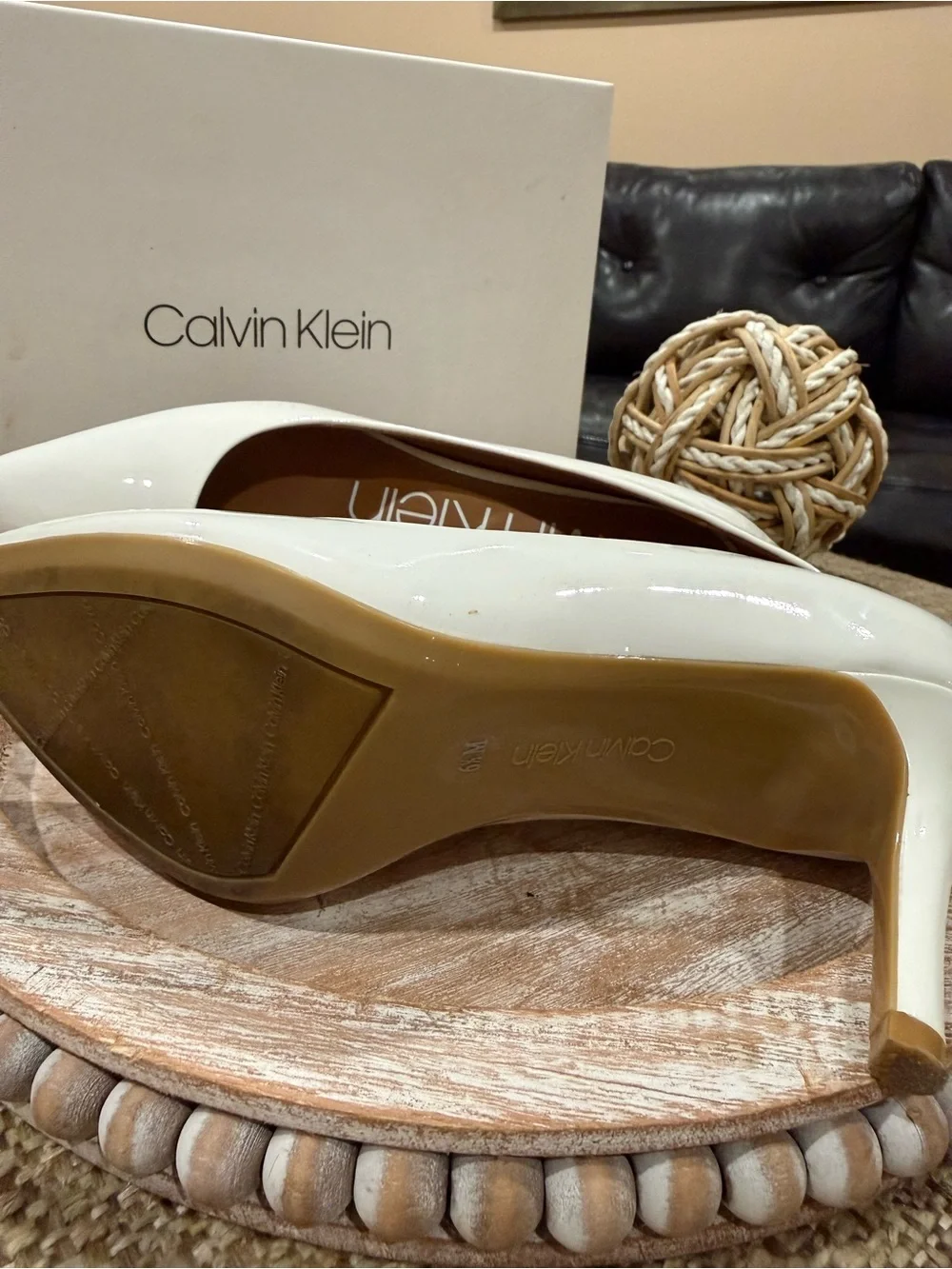 Calvin Klein White Pointed-Toe Women's stilleto with Brown Insole